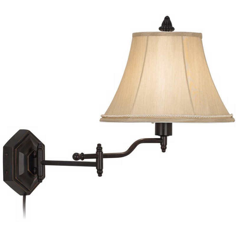 Barnes and Ivy Country Swing Arm Wall Lamp Hexagon Bronze Plug-In Light Fixture Gold Bell Shade for Bedroom Living Room Reading