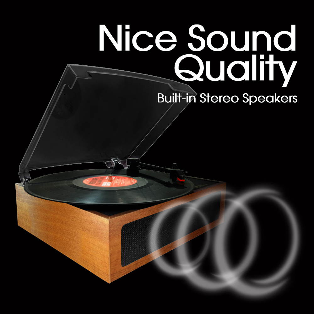 LP&No.1 Vintage Vinyl Record Player with Stereo Speakers,3 Speed Turntable, Light Brown