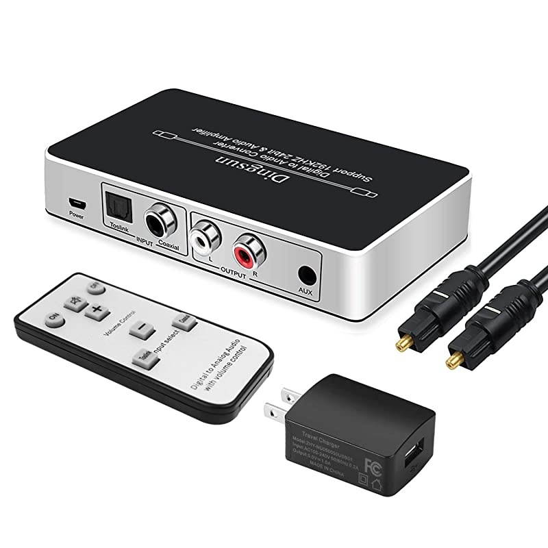 to RCA Digital to Analog Audio Converter to Analog Converter with Remote DAC Converter Support 192KHz24bit with IR Remote Control Cable and Power Adapter Silver