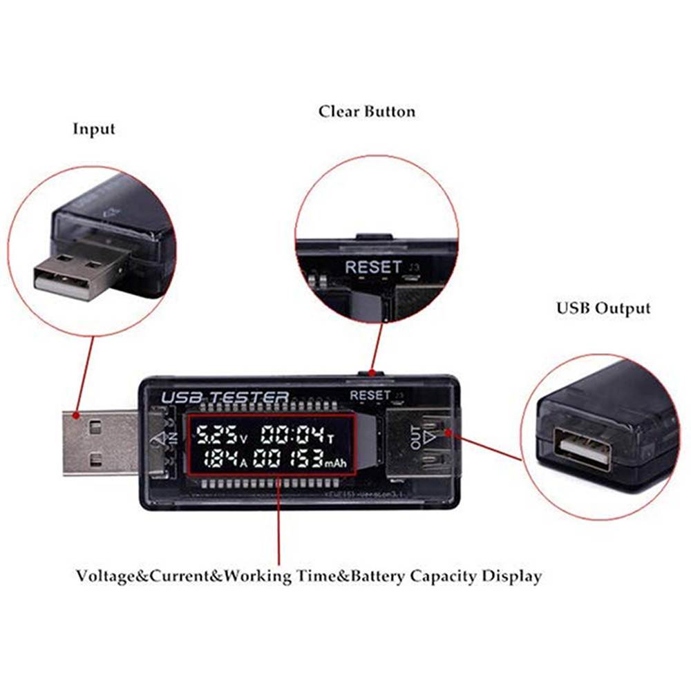 JacobsParts USB Power Meter Voltage Current Capacity Tester 5-20V 3A Test Chargers and Cables