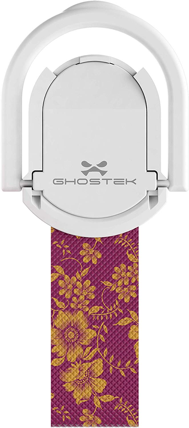 Ghostek Loop Phone Ring Holder Strap with Stand and Smartphone Car Holder Magnet Cute iPhone Grips for Women Perfect for Taking Selfies Removable for Wireless Charging Compatible - (Floral Fuchsia)