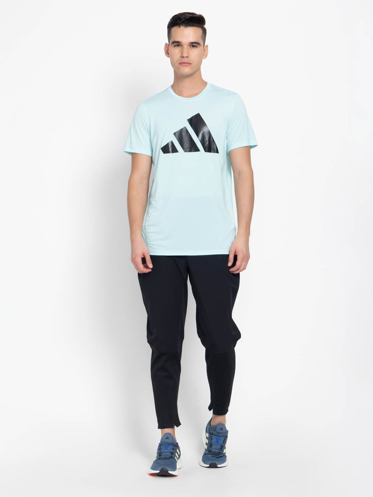 Adidas Turquoise Regular Fit Logo Printed Sports T-Shirt