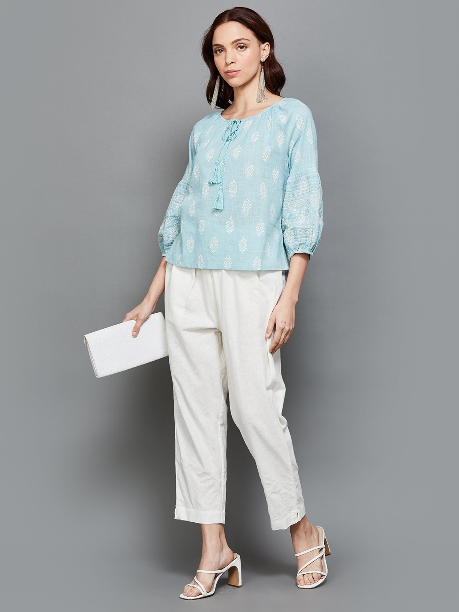 Colour Me by Melange Blue Cotton Printed Top