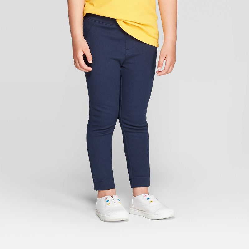 Toddler Girls' Stretchy Ponte Uniform Jeggings - Cat & Jack™ Navy 2T