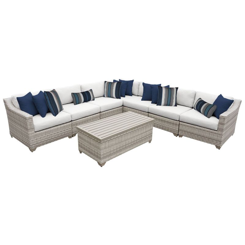 Farimont 8pc Patio Sectional Seating Set with Cushions - White - TK Classics