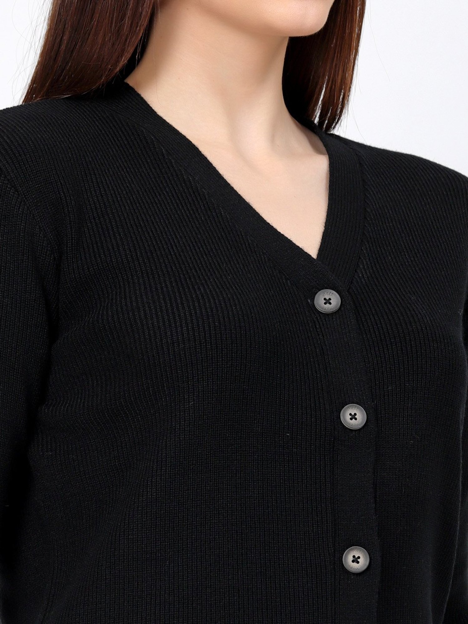Kalt Black Self Design Cardigan