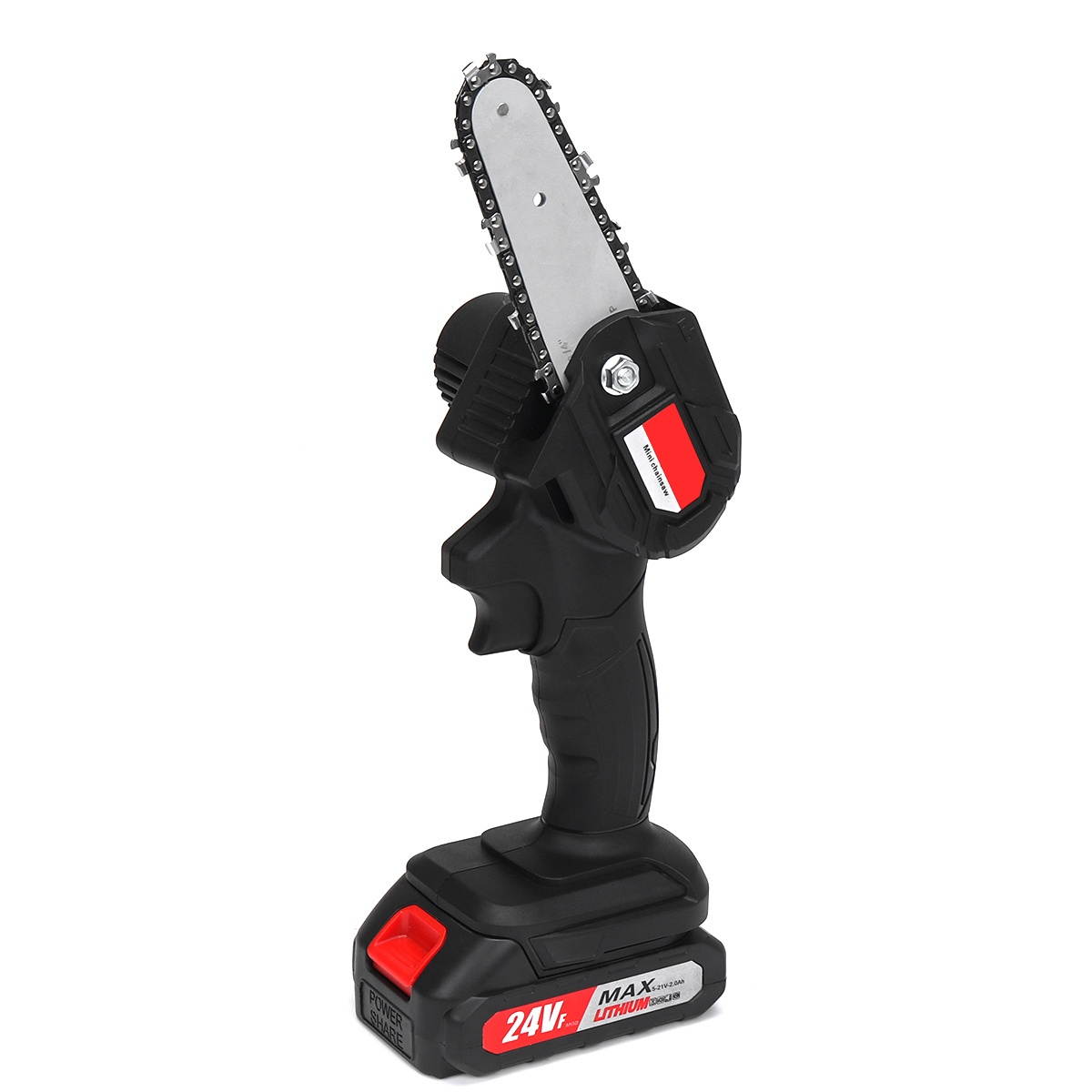 Cordless Electric Chain Saw Portable Rechargeable Woodworking Cutting Tool-Red/US Plug
