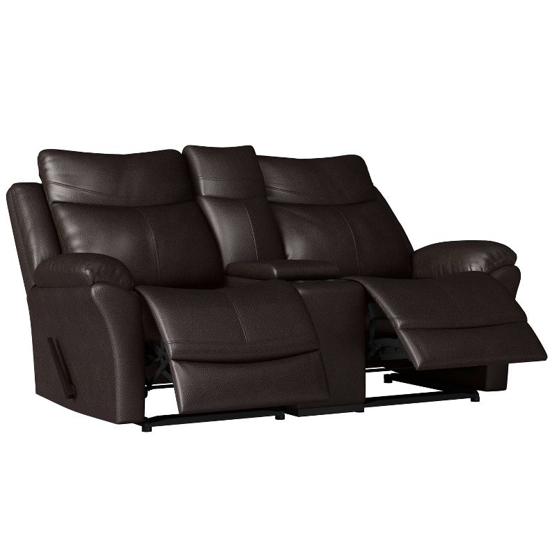 Aaron 2 Seat Wall Hugger Recliner Loveseat with Power Storage Console Renu Leather Coffee Brown - ProLounger