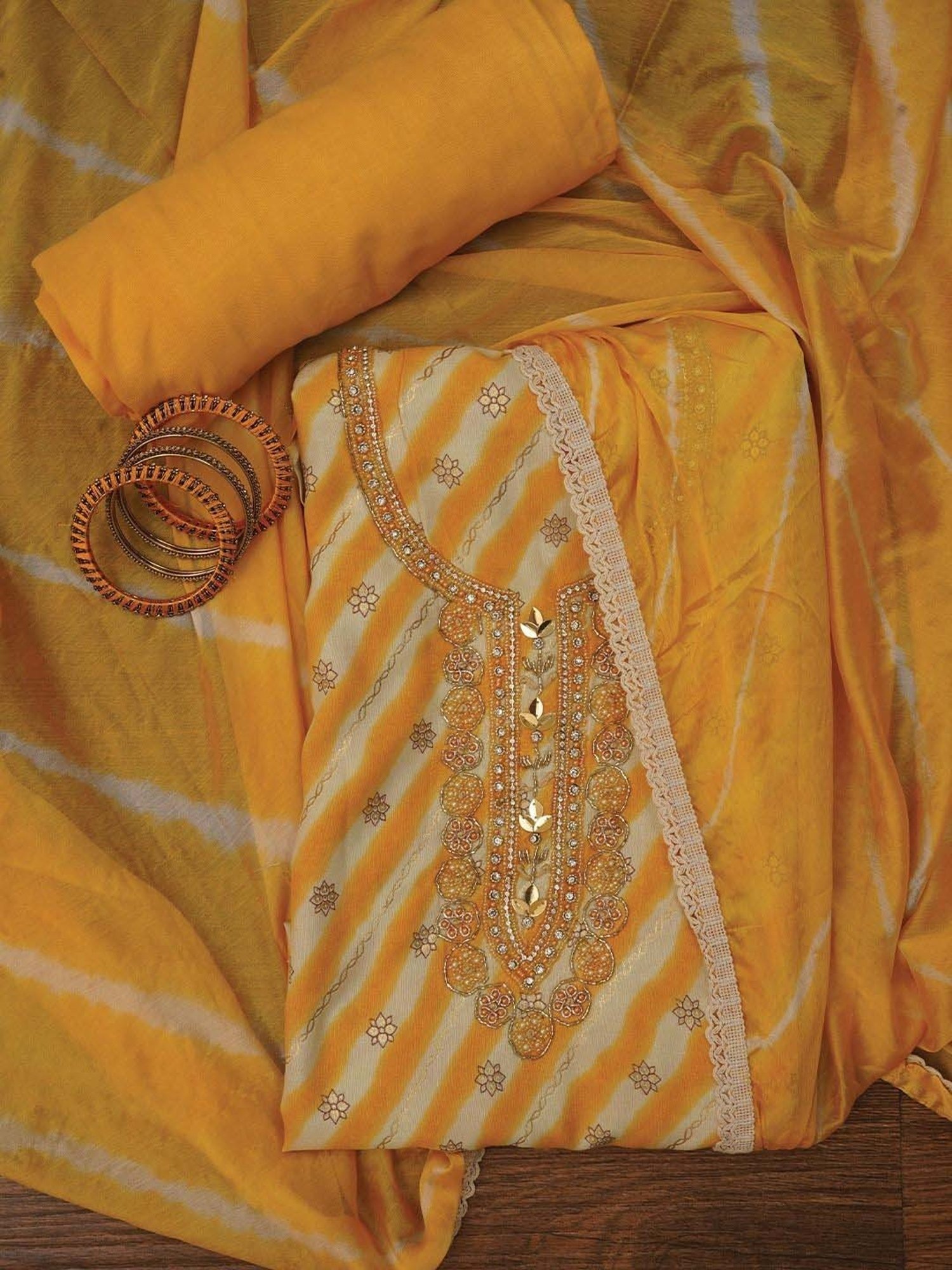 Jaipur Kurti Mustard Embellished Unstitched Dress Material