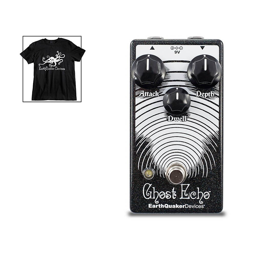 EarthQuaker Devices Ghost Echo Reverb Guitar Effects Pedal V3 with Octoskull T-Shirt Large Black