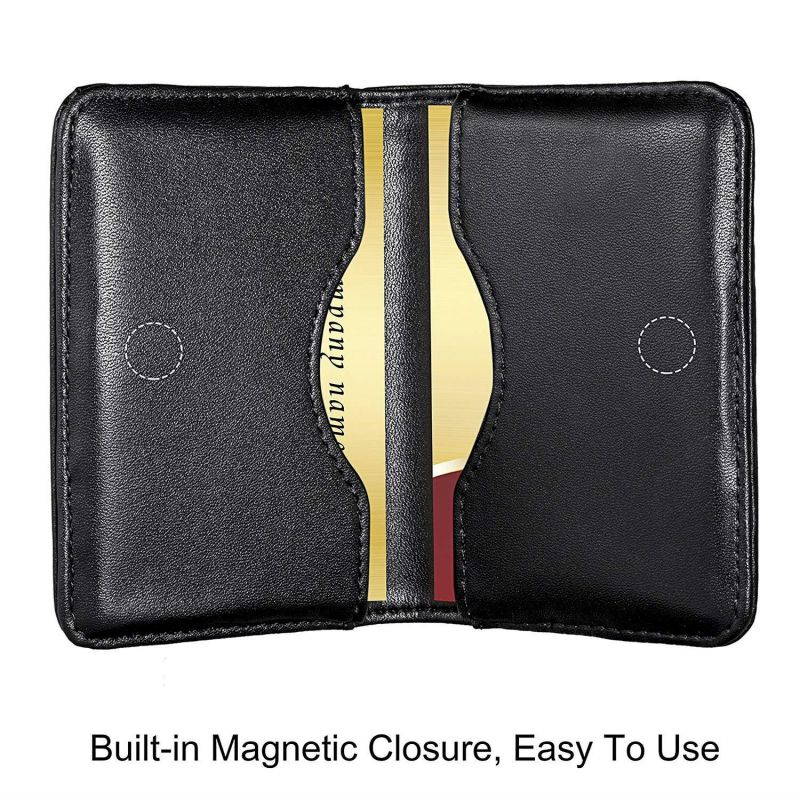 Genuine Leather Business Card Holder, Wisdompro 2-Sided Professional Folio Credit Name Card Holder Wallet Case with Magnetic Shut for Men and Women, Ultra Slim and Thin - Cowhide Black