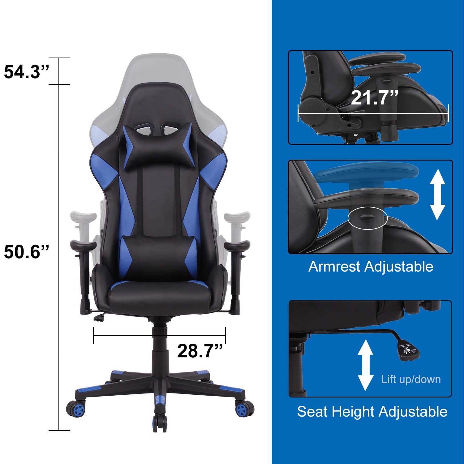 SMUGDESK Gaming Chair Racing E-Sports Chair High Back Game Chair Seat Height Armrest Adjustable Swivel Ergonomic Task Chair with Headrest and Lumbar Support, Red