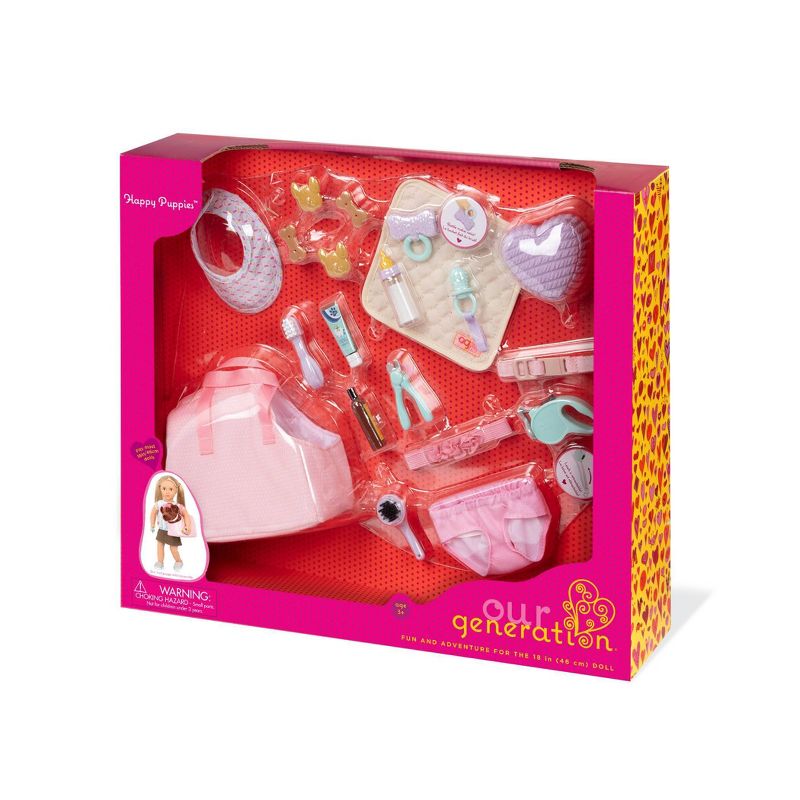 Our Generation Dog Carrier & Pet Care Grooming Set for 18" Dolls - Happy Puppies