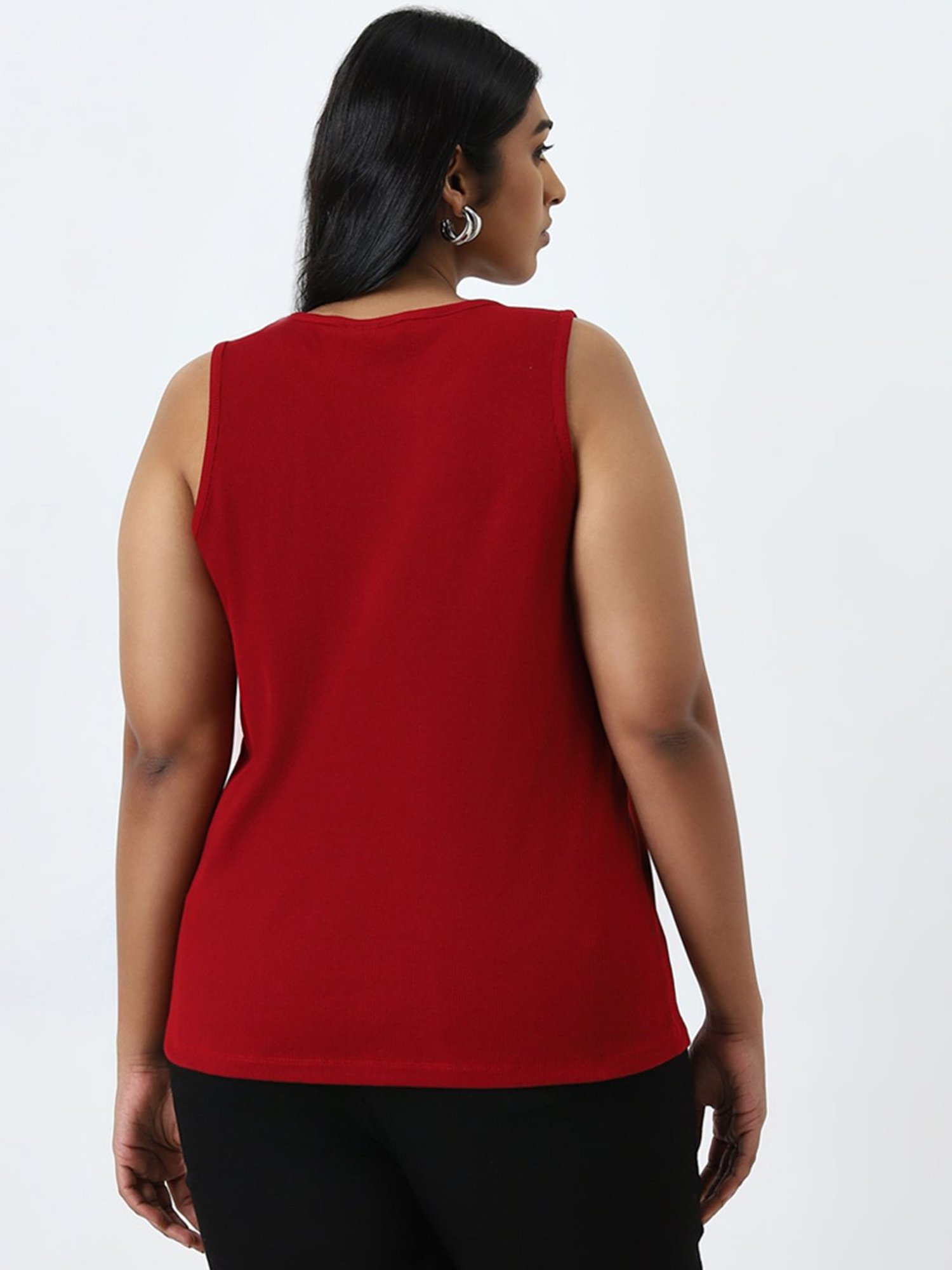 Gia by Westside Red Ribbed Cotton Blend Top