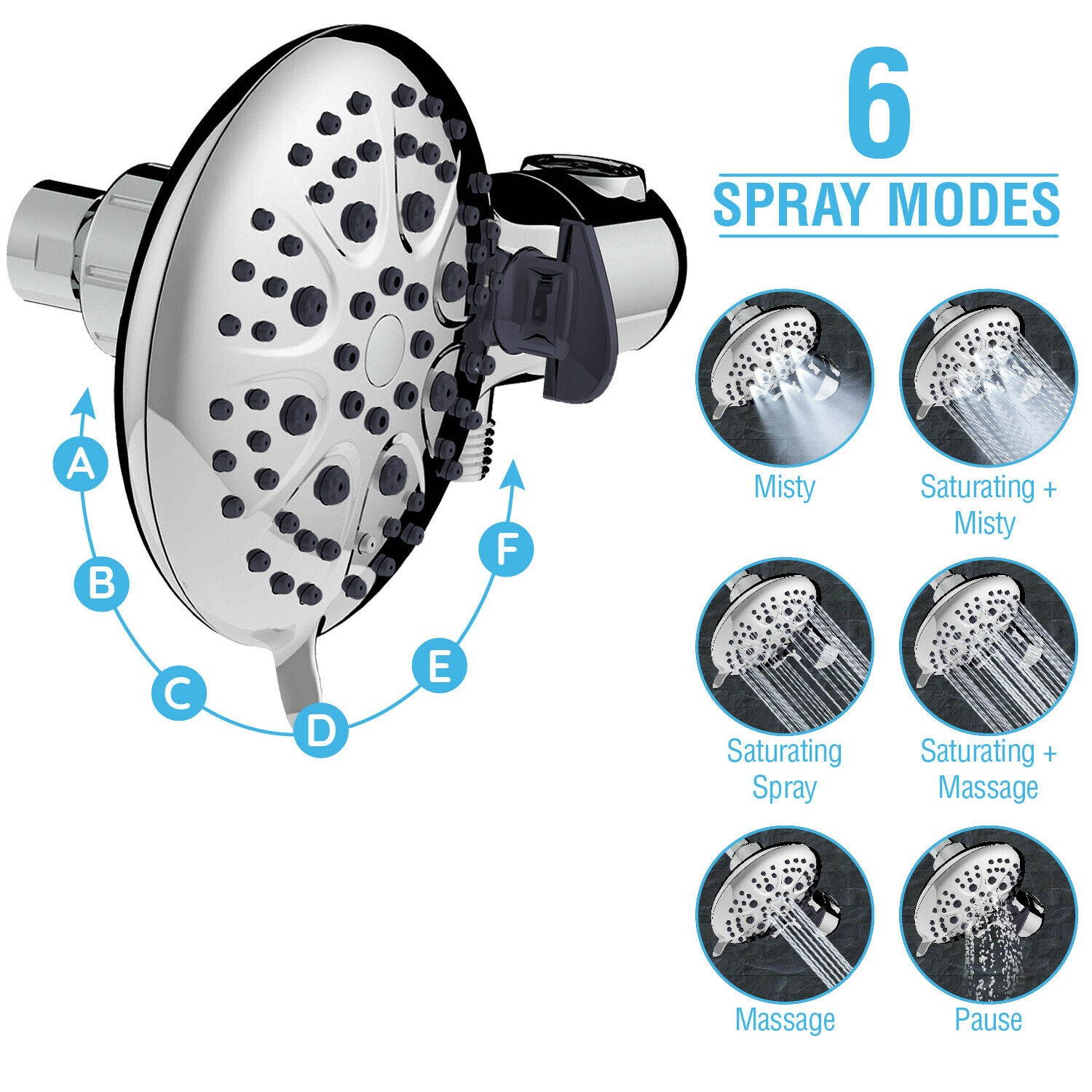 3-Way High Pressure Dual Shower Head Combo 6 Spray Settings Rain Shower 2.5 GPM