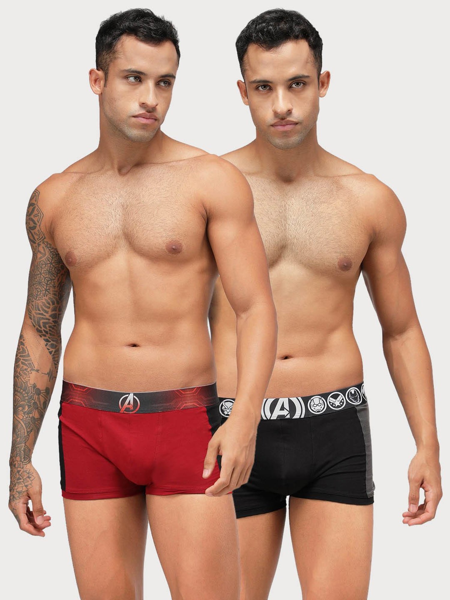 Zoiro Chinese Red & Black Jaspe Regular Fit Trunks - Pack Of 2