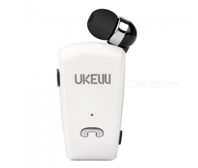 Retractable Wireless Bluetooth Earbud Headset with Built-in Microphone - White