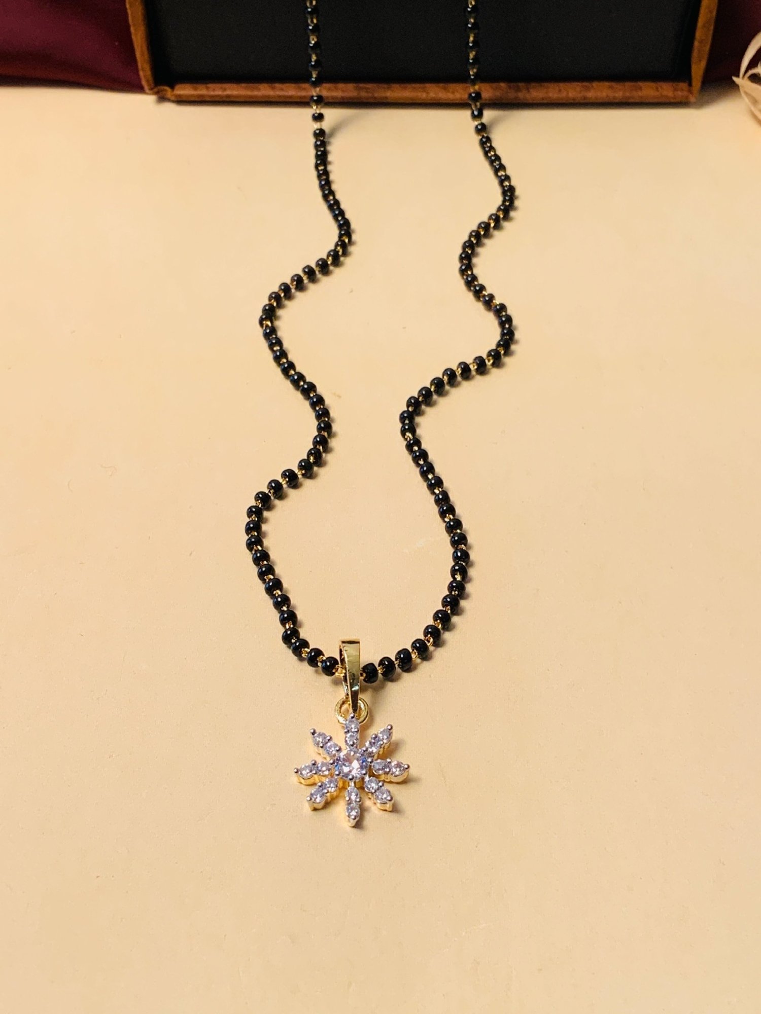 Abdesigns Gold-Plated American Diamond & Black Beaded Mangalsutra