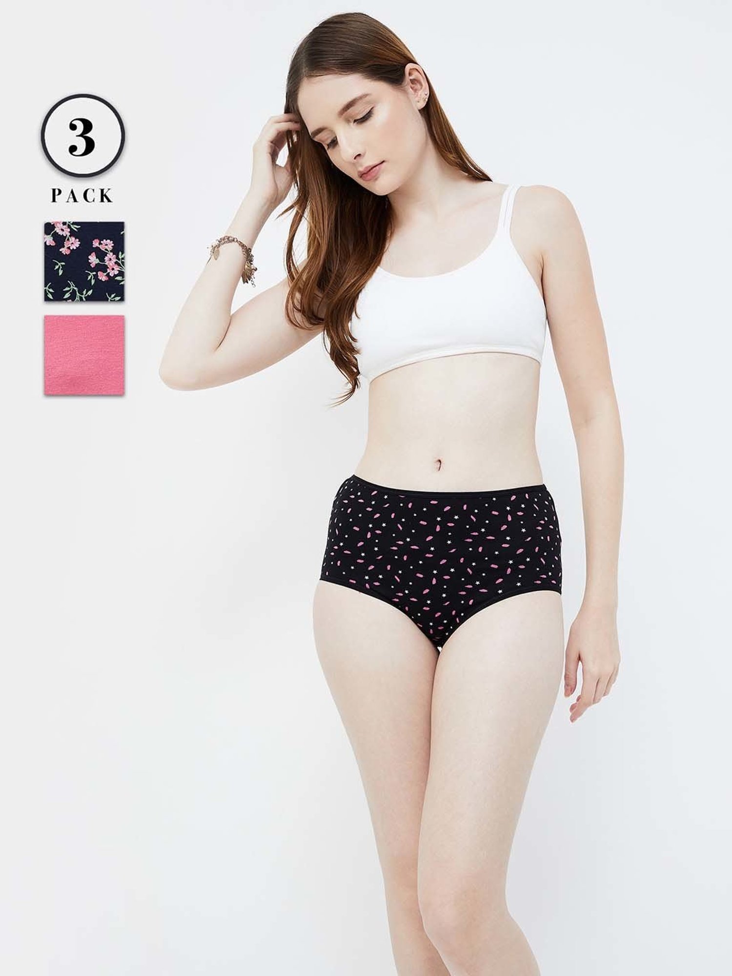 Ginger by Lifestyle Pink & Black Printed Hipster Panties - Pack of 3