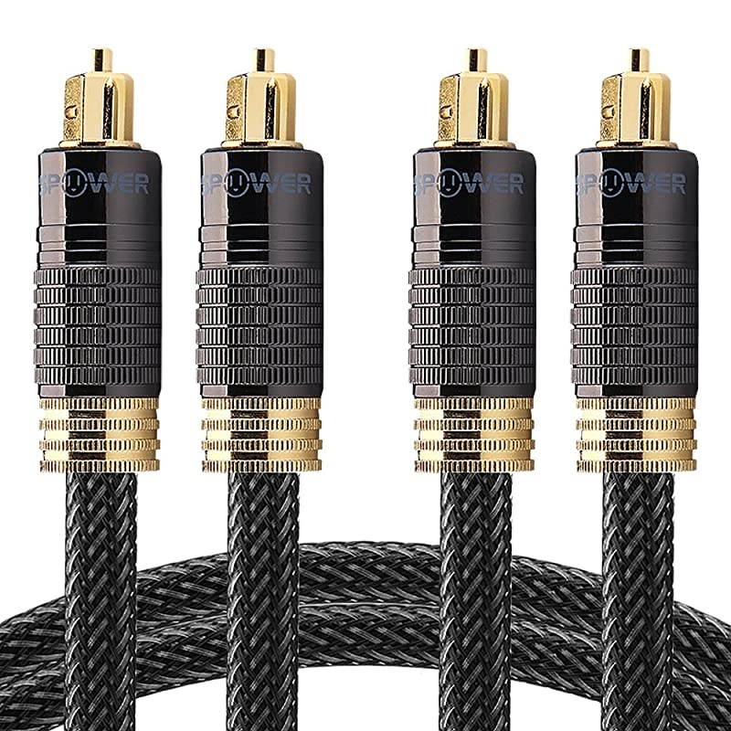 6 Feet 2 Pack 24K Gold Plated Toslink Digital Optical Audio Cable SPDIF Zero RFI EMI Interference Metal Connectors Ultra Durable Nylon Braided Jacket