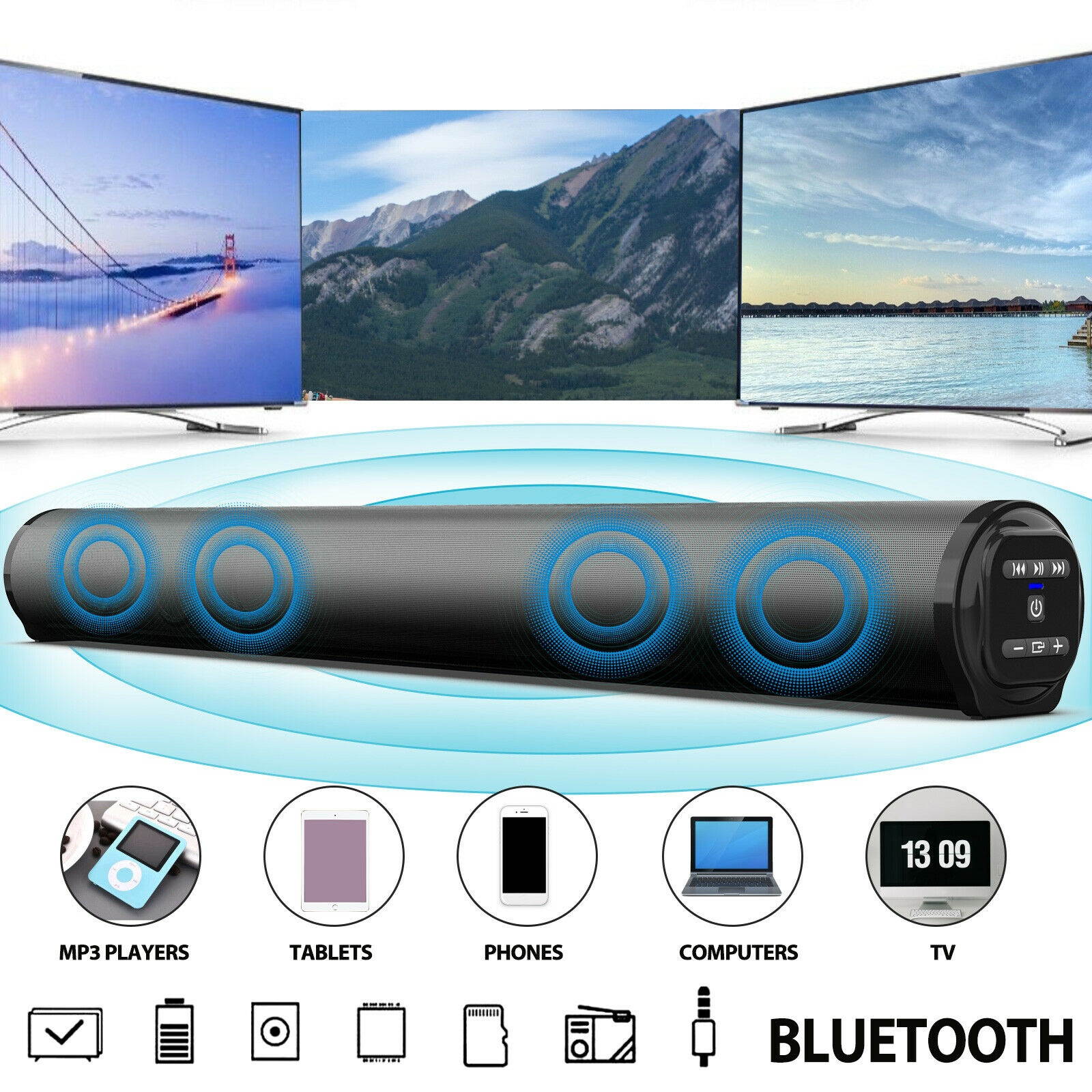 Bluetooth Speaker Sound Bar Wired Wireless Subwoofer Bass Home Theater TV Remote