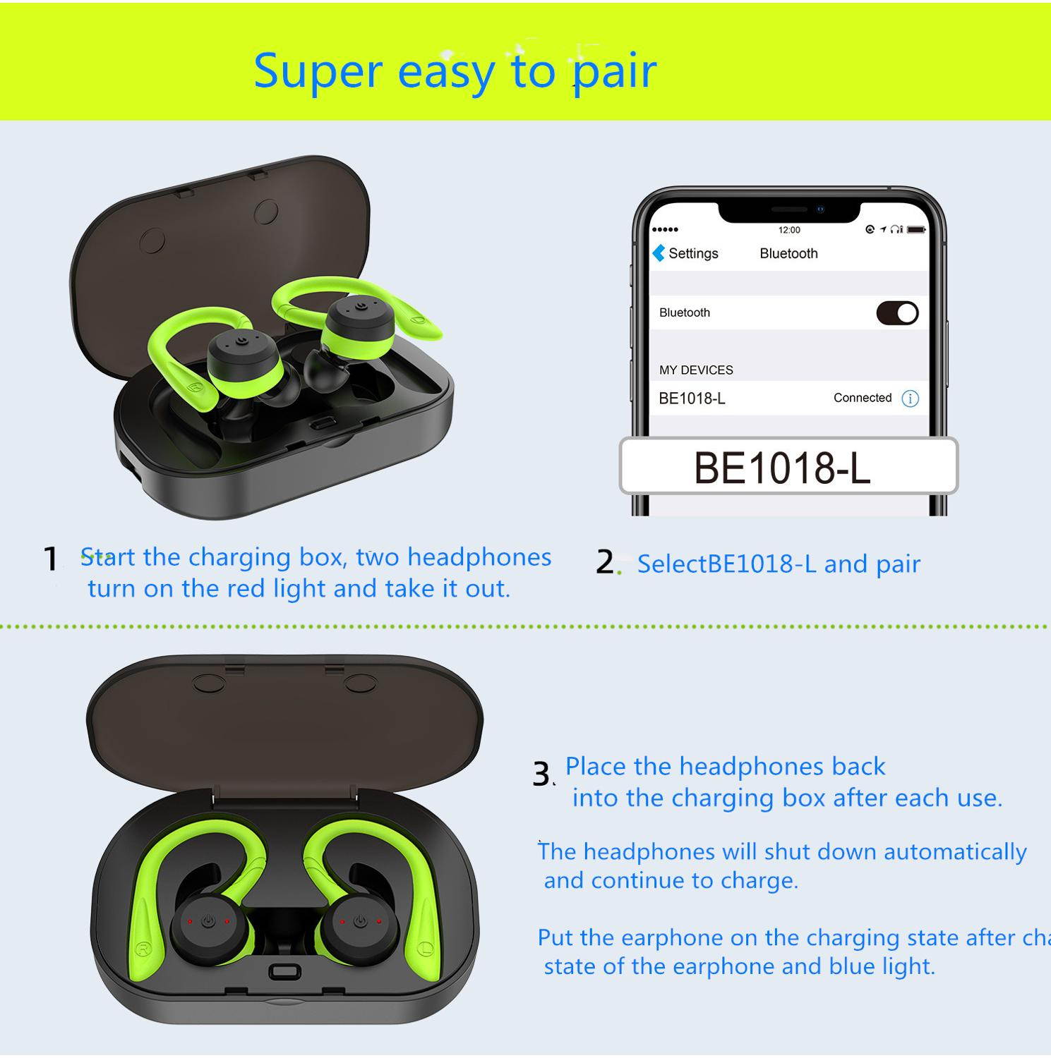 Wireless Headphones True Wireless Bluetooth 5.0 Sports Earbuds IPX7 Waterproof Stereo HiFi Sound Built-in Mic Earphones with Charging Case