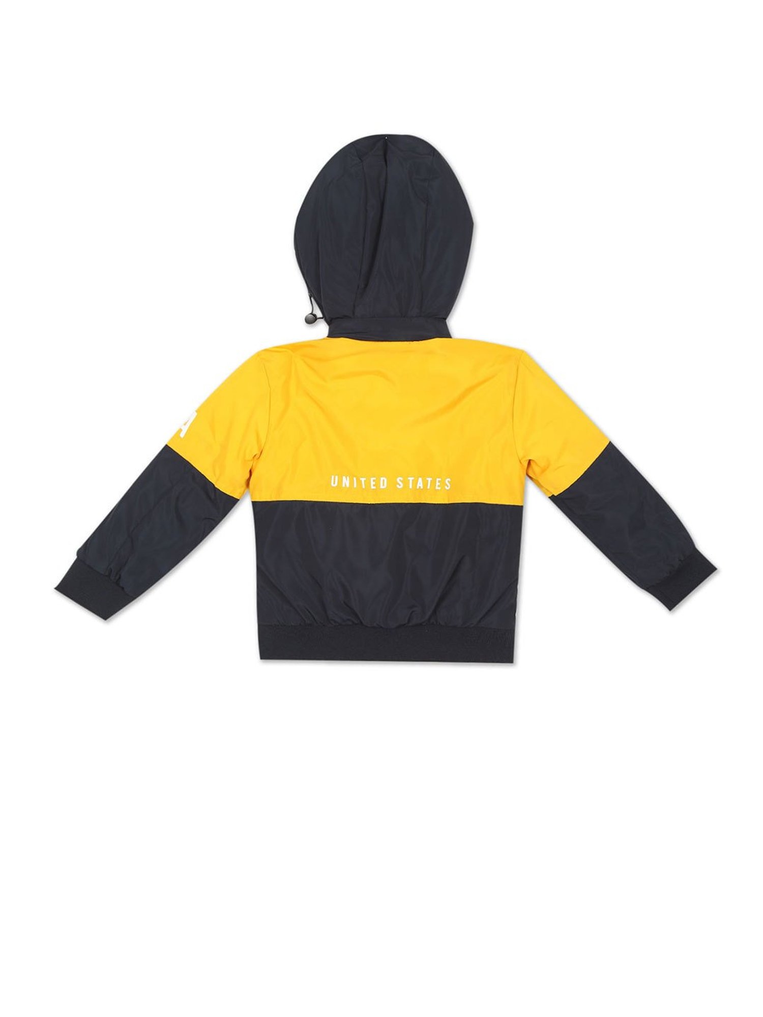 U.S. Polo Assn. Kids Yellow & Navy Color Block Full Sleeves Hooded Jacket