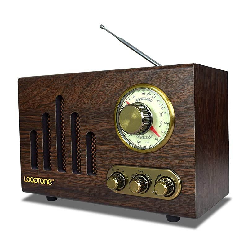 FM AM Radio Retro Wood Radio with Bluetooth Play Mp3 and Antenna Built in Speaker for Kitchen Living Room Office (Yellow)