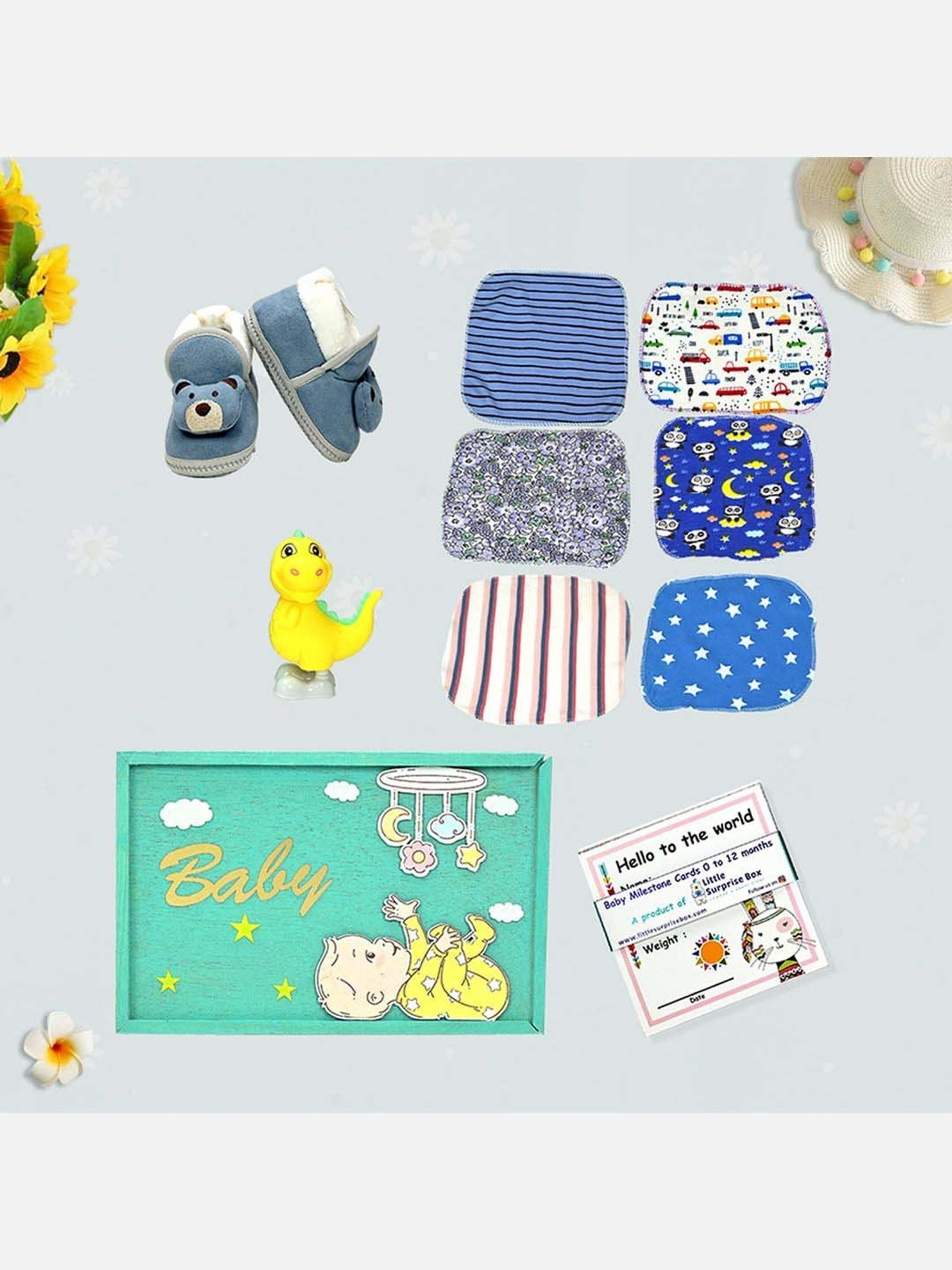 Little Surprise Box Kids Green & White Cotton Printed Full Sleeves Gift Set