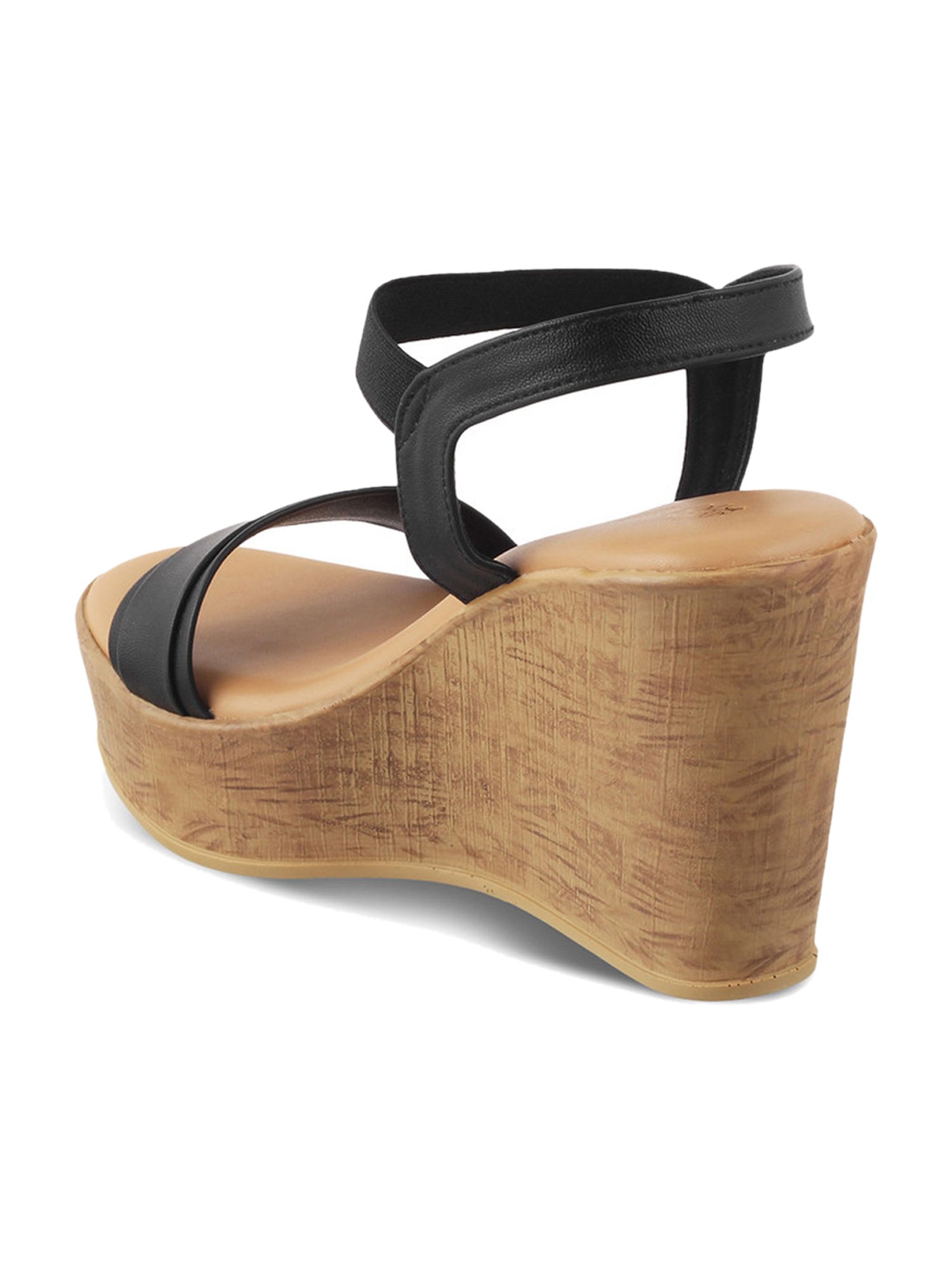 Tresmode Women's Black Ankle Strap Wedges