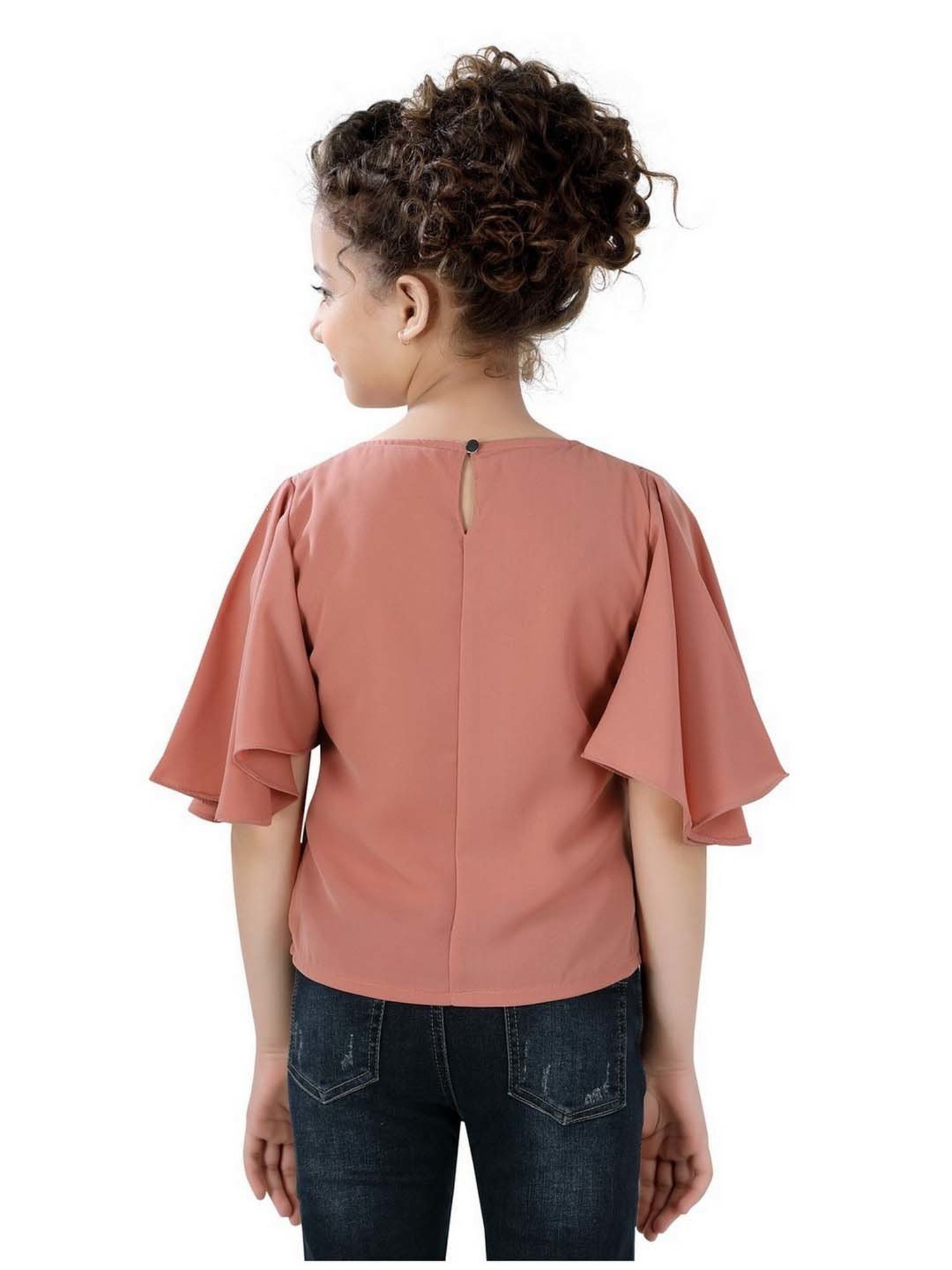 poplins Kids Baby Pink Cotton Embellished Top