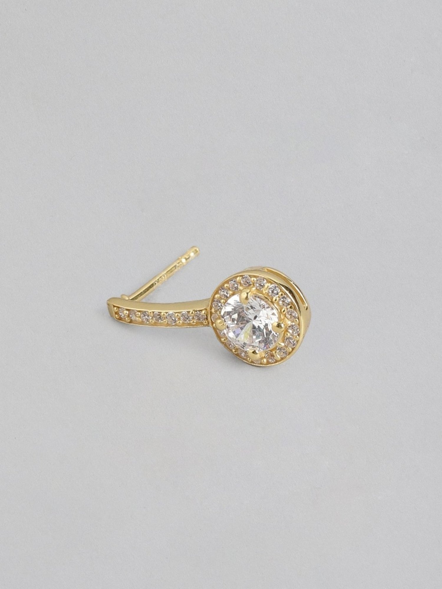 Zavya 92.5 Sterling Silver Sparkling Drops Solitaire Halo Gold-Plated Earrings