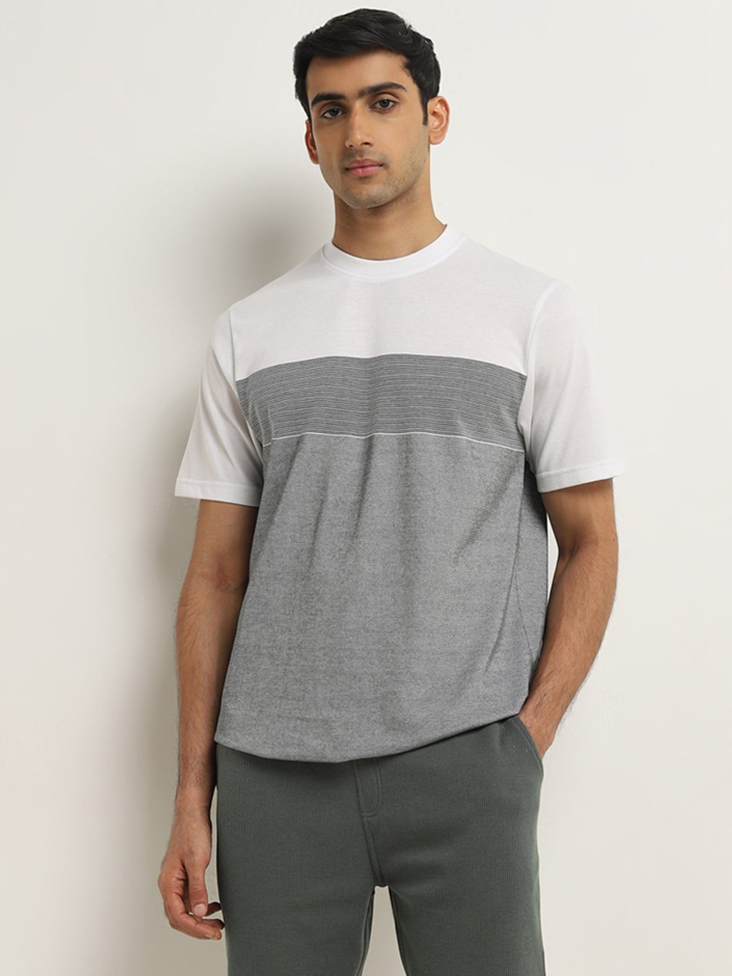 WES Lounge by Westside Sage Colour-Blocked Relaxed-Fit T-Shirt