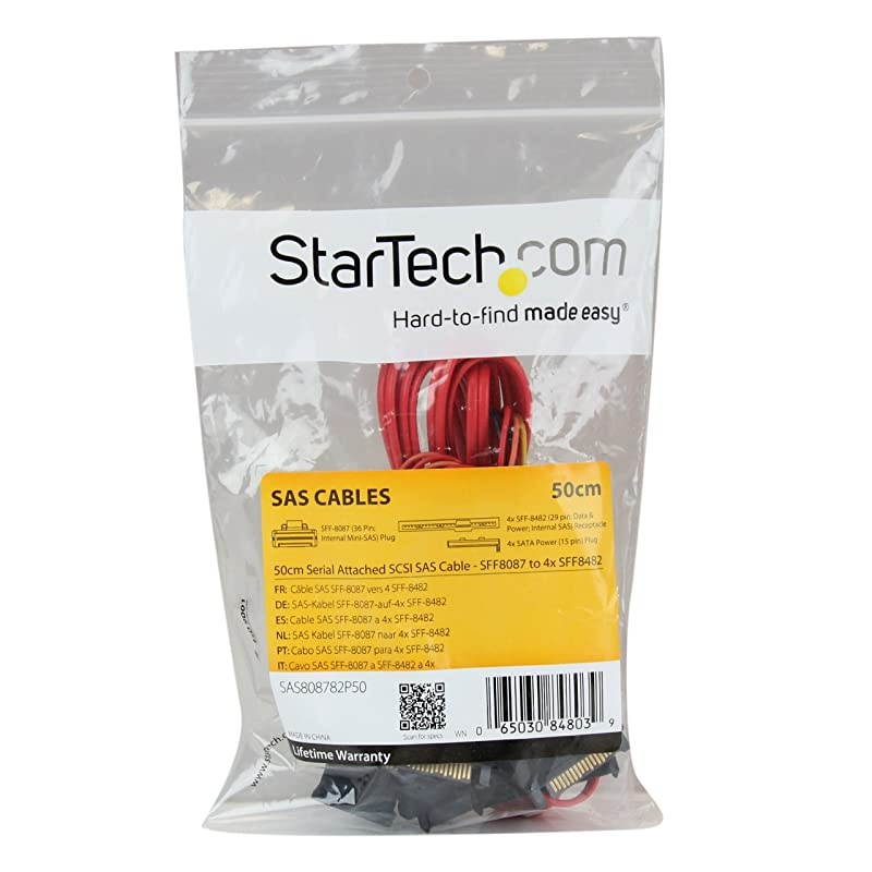 com 50cm Internal Serial Attached SCSI Mini SAS Cable SFF8087 to 4x SFF8482 Internal Mini SAS Cable SAS808782P50