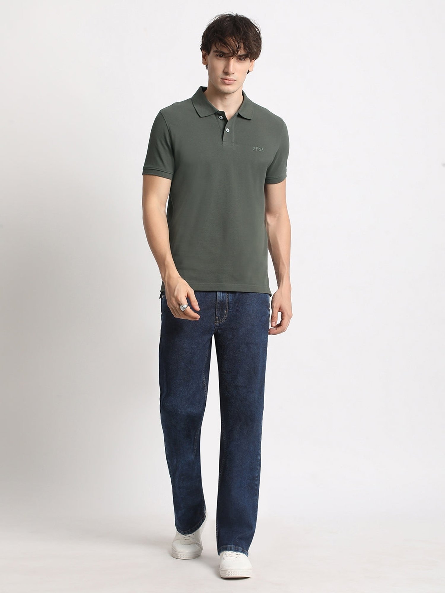 The Bear House Olive Cotton Slim Fit Polo T-Shirt