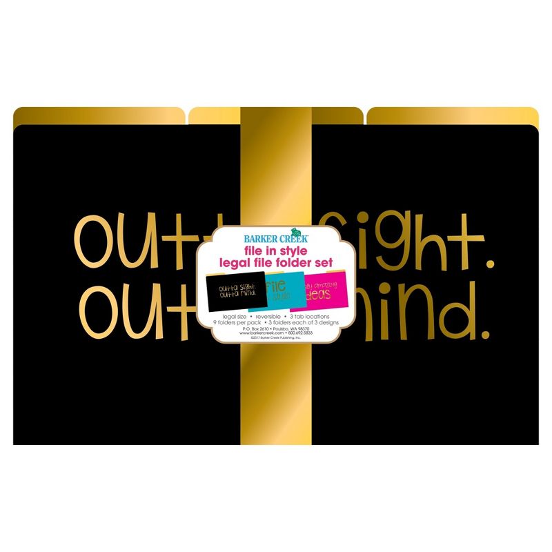 Barker Creek Legal File Folder Set 9ct - Pink, Turquoise, & Black with Gold Foil
