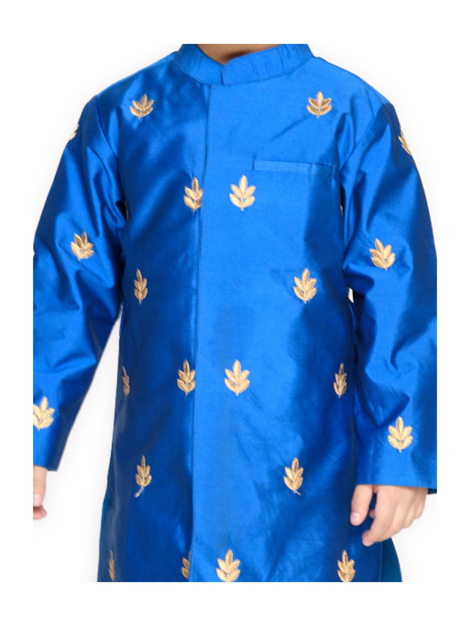 Saka Designs Kids Dark Blue & White Embroidered Full Sleeves Kurta with Dhoti
