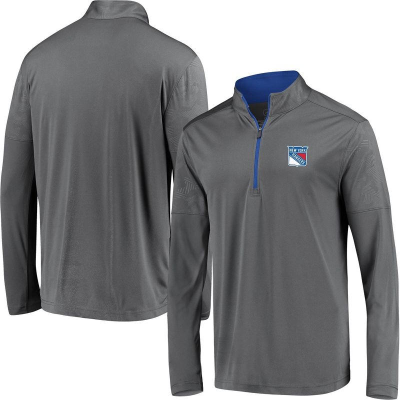 NHL New York Rangers Men's Defender Embossed 1/4 Zip Sweatshirt - Gray S