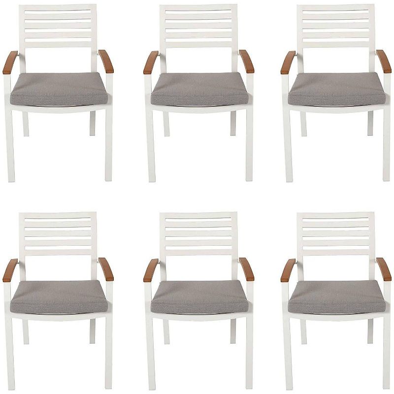 6pc Patio Stackable Aluminum Cushioned Dining Chairs - White - Nuu Garden