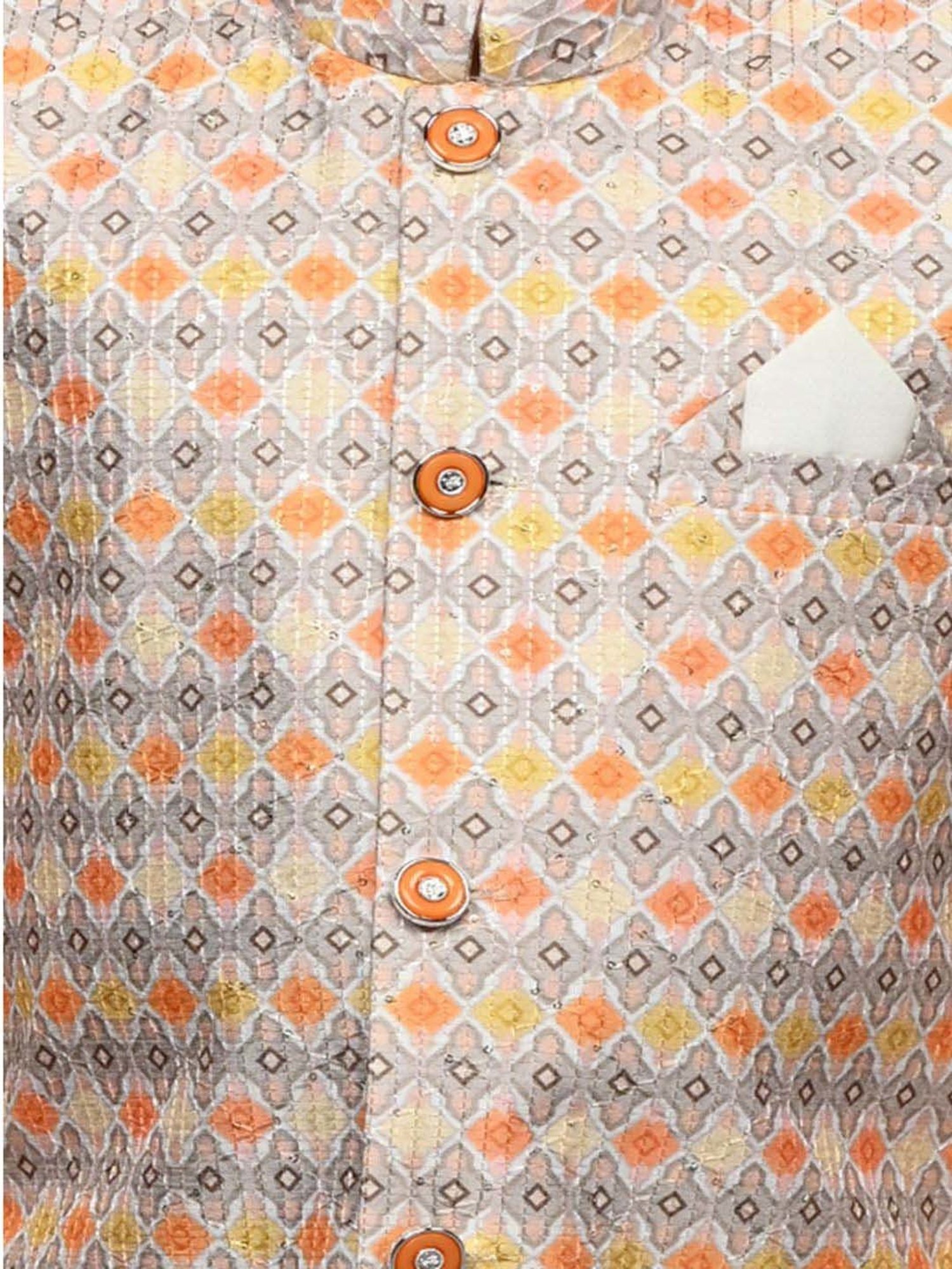 Ahhaaaa Kids Mustard & White Embroidered Full Sleeves Sherwani Set