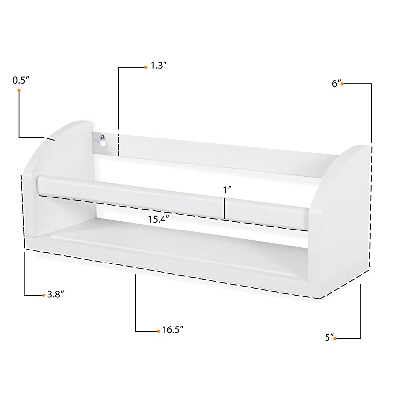 Lissa Wall Shelf 17" Wood Wall Mounted White Bookshelf for Nursery Wall Decor, Kids Storage Organizer Set of 2