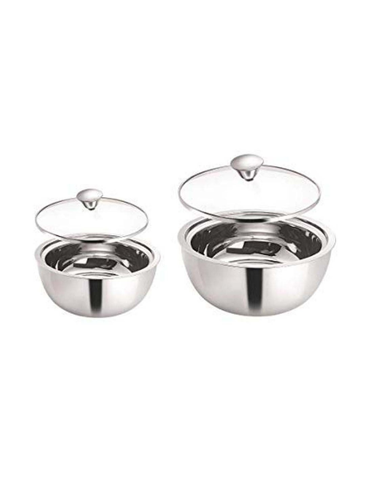 Femora Stainless Steel Insulated Curry Serving Bowl with Lid (1500 ml & 900 ml) - Set of 2
