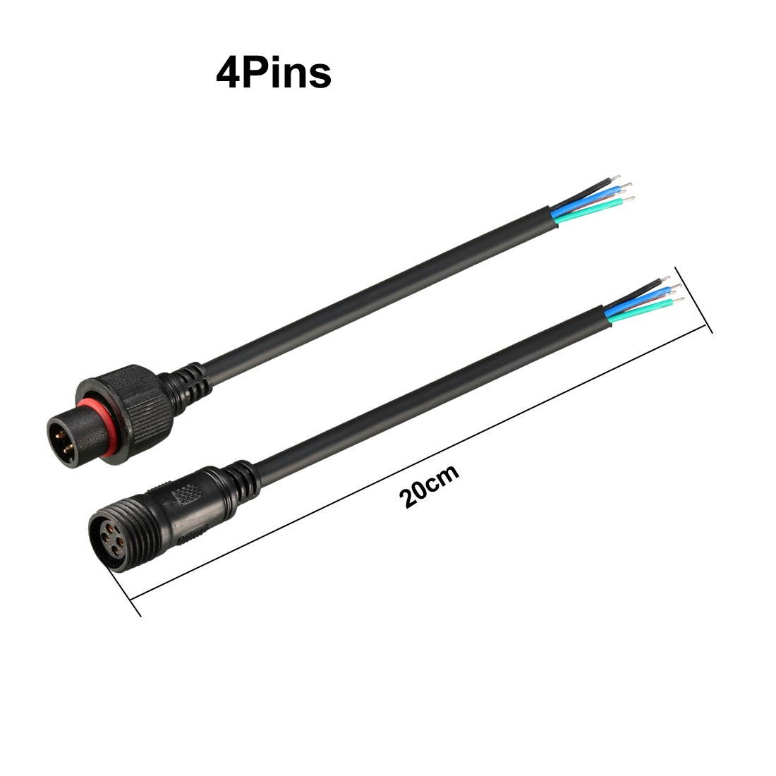 Male Female 4 Terminal Waterproof Connector Cable Black for LED Strips Light