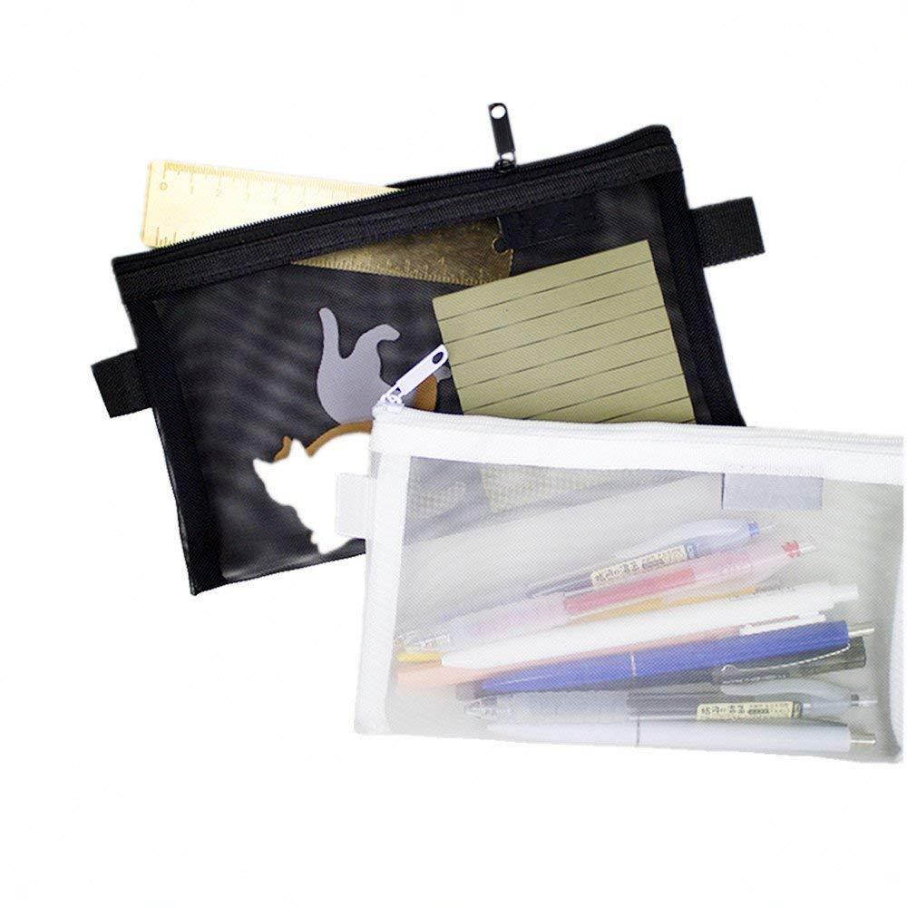 Funnylive Set of 3;Solid Color Mesh Zipper Pencil Case Transparent Mesh Pencil Case Black, Gray, White Pencil Case Student Stationery Office Bill Receive Bag