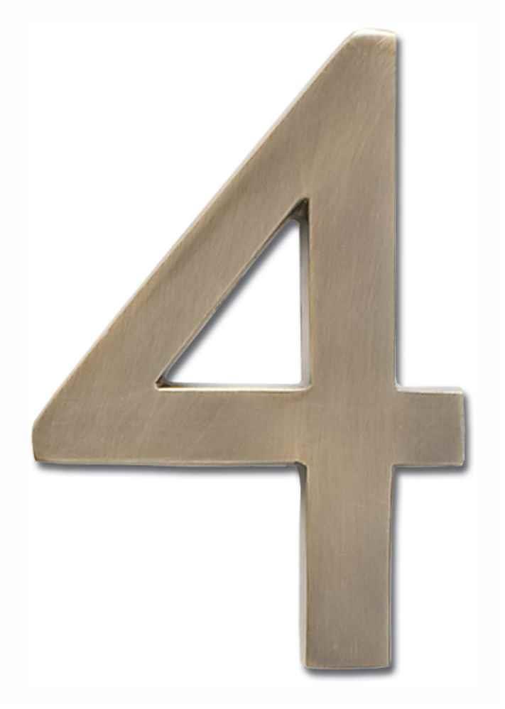 Architectural Mailboxes 3582AB Number 4 Solid Cast Brass 4 inch Floating House Number Antique Brass "4"