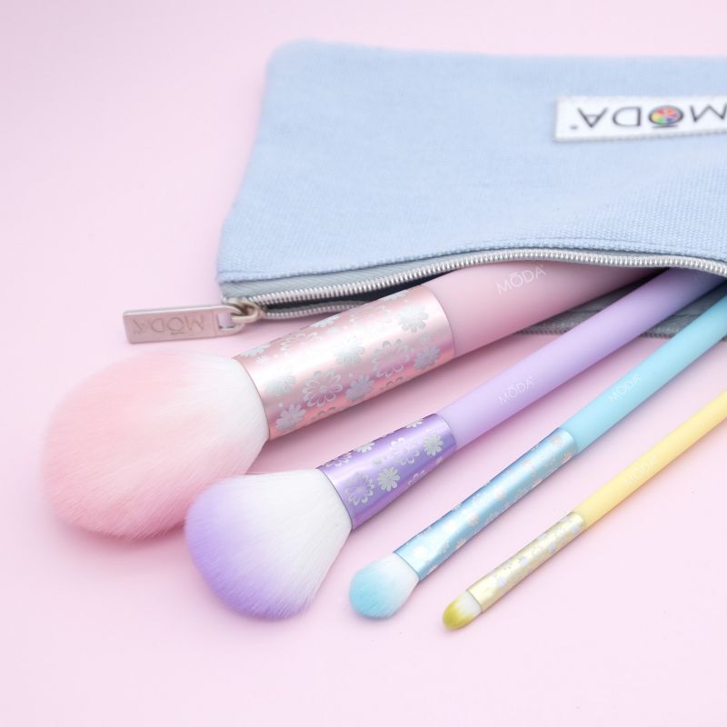 MODA Brush Posh Pastel 5pc Complete Face Makeup Brush Set, Includes - Pointed Blush, Highlighter, Shader, and Lip Brushes