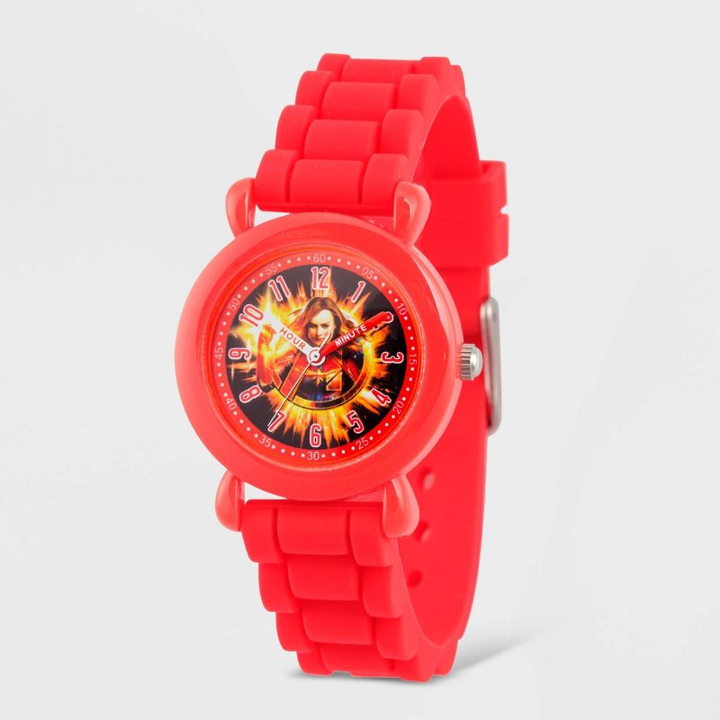 Girls' Marvel Avengers Endgame Captain Marvel Plastic Time Teacher Watch - Red