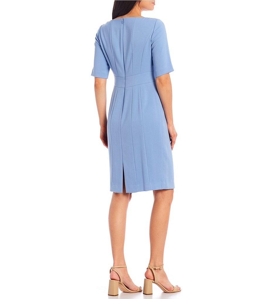 Harper Rose Boat Neck Elbow Short Sleeve Seamed Sheath Crepe Dress