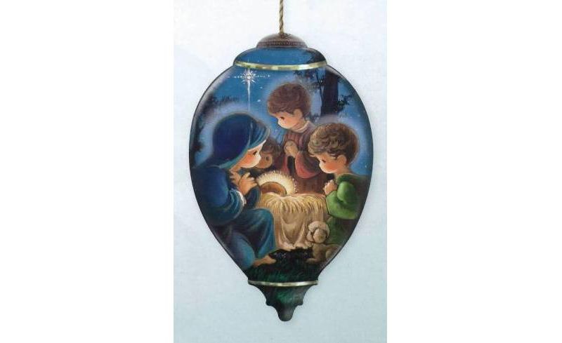 NeQwa 6.75" Ne'Qwa "Glory to the Newborn King" Hand-Painted Glass Christmas Ornament #7131177