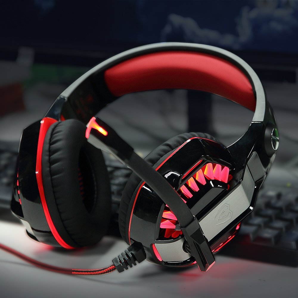 KOTION EACH Gaming Headset for PlayStation 4 PS4 Tablet PC iPhone 6/6s/6 plus/5s/5c/5, 3.5mm Headphone with Microphone LED Light (Black&Red)